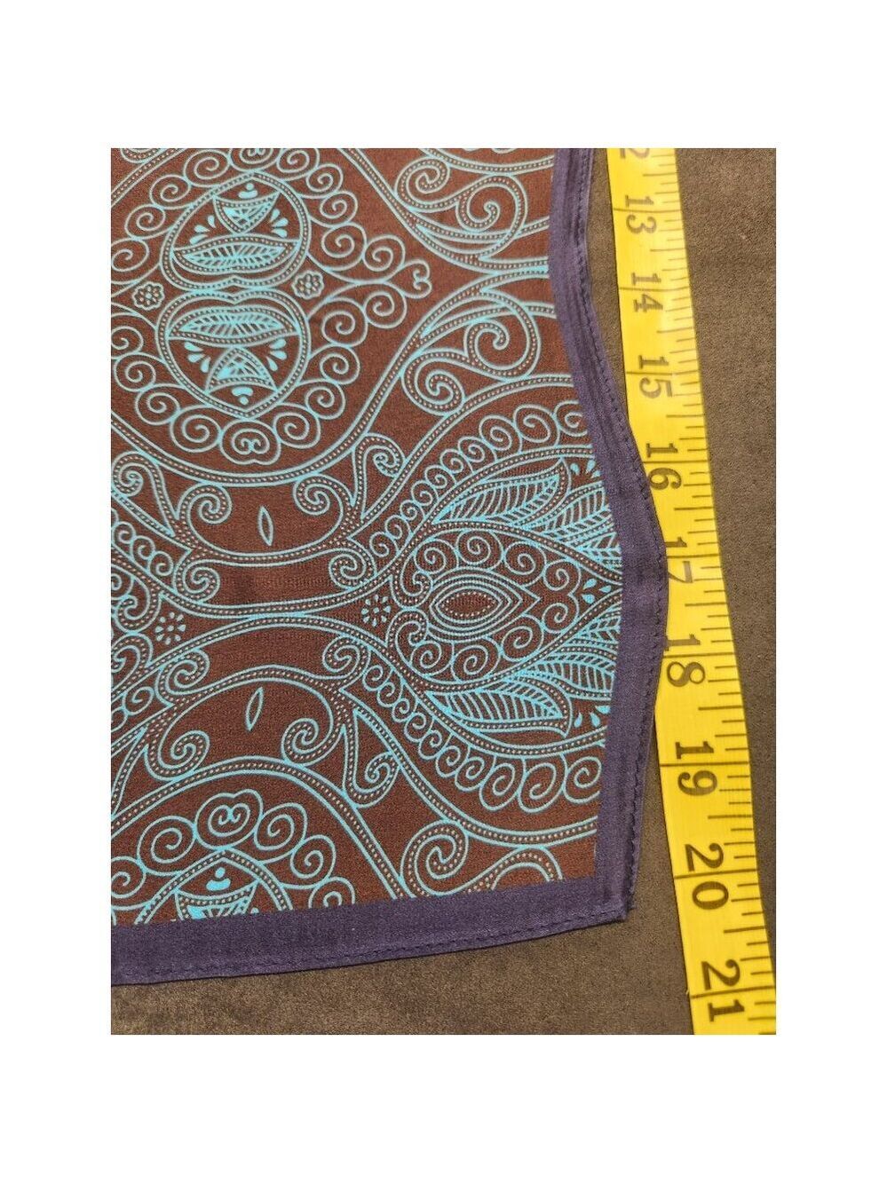 Silk Square Scarf Brown & Turquoise Paisley Design 20"x20" Elegant Soft Handkerc - Picture 12 of 12